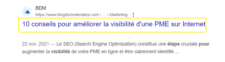 Balise titre SEO optimisée pour améliorer le référencement.